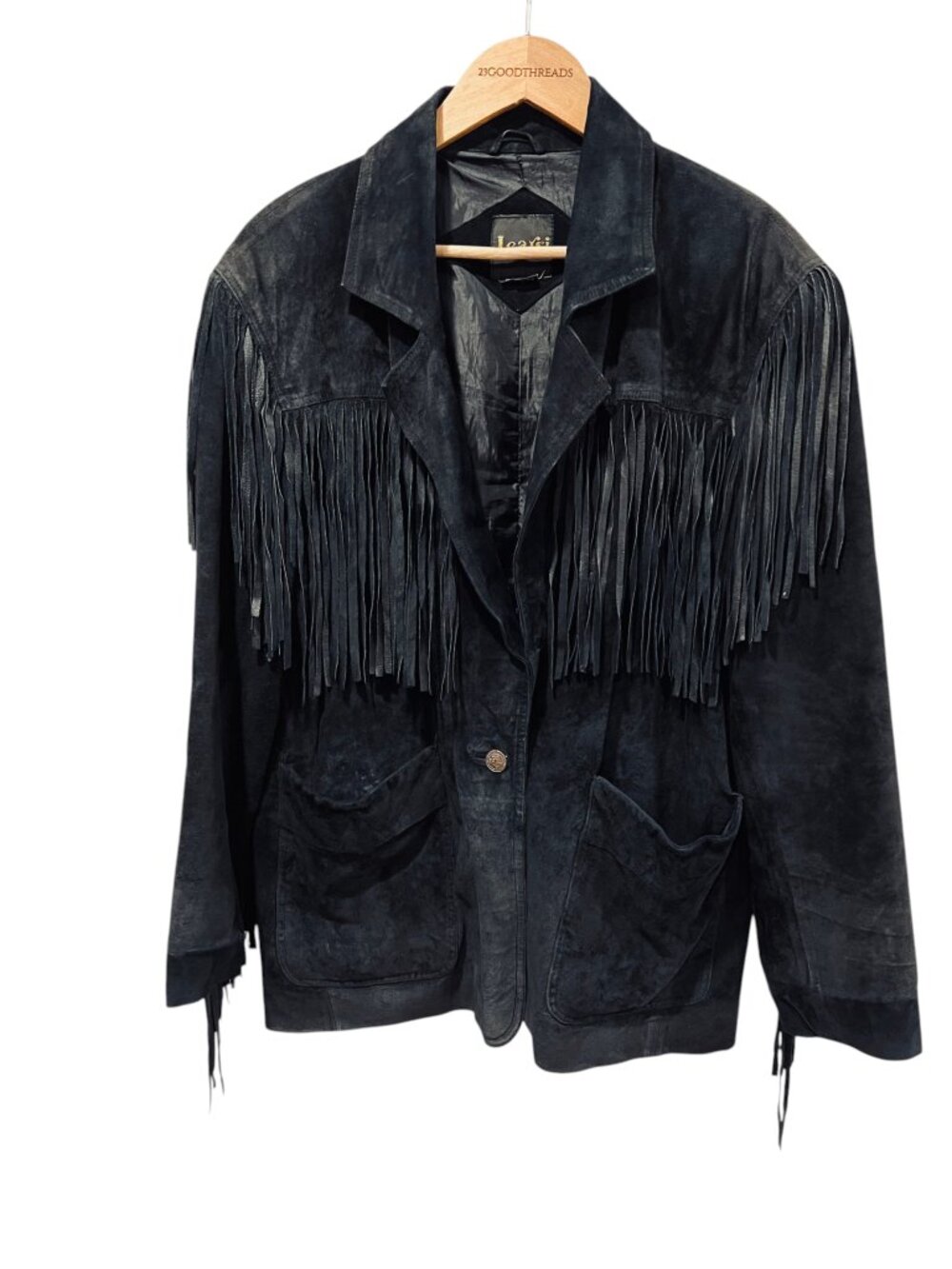 Learsi Vintage Western Fringe Suede Leather Jacket, Black, M - Picture 11 of 12
